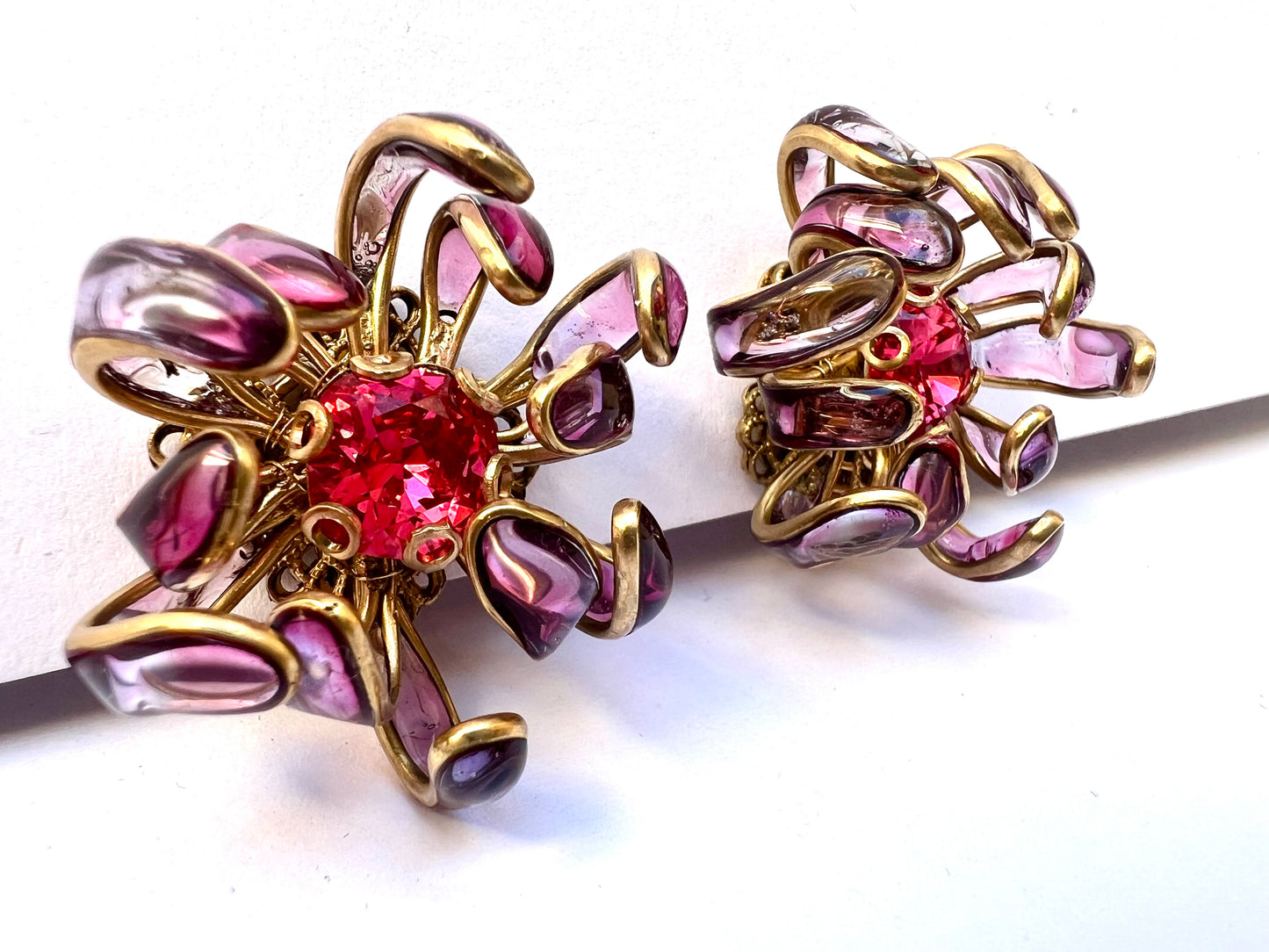 Chrysanthemum poured glass earrings in “gentle pink”