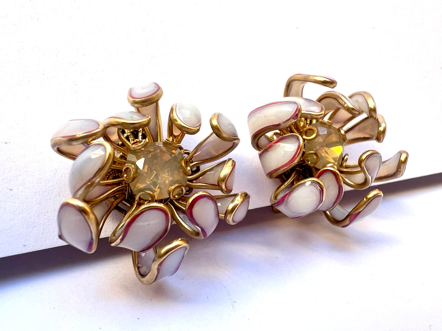 Chrysanthemum poured glass earrings in ethereal porcelain