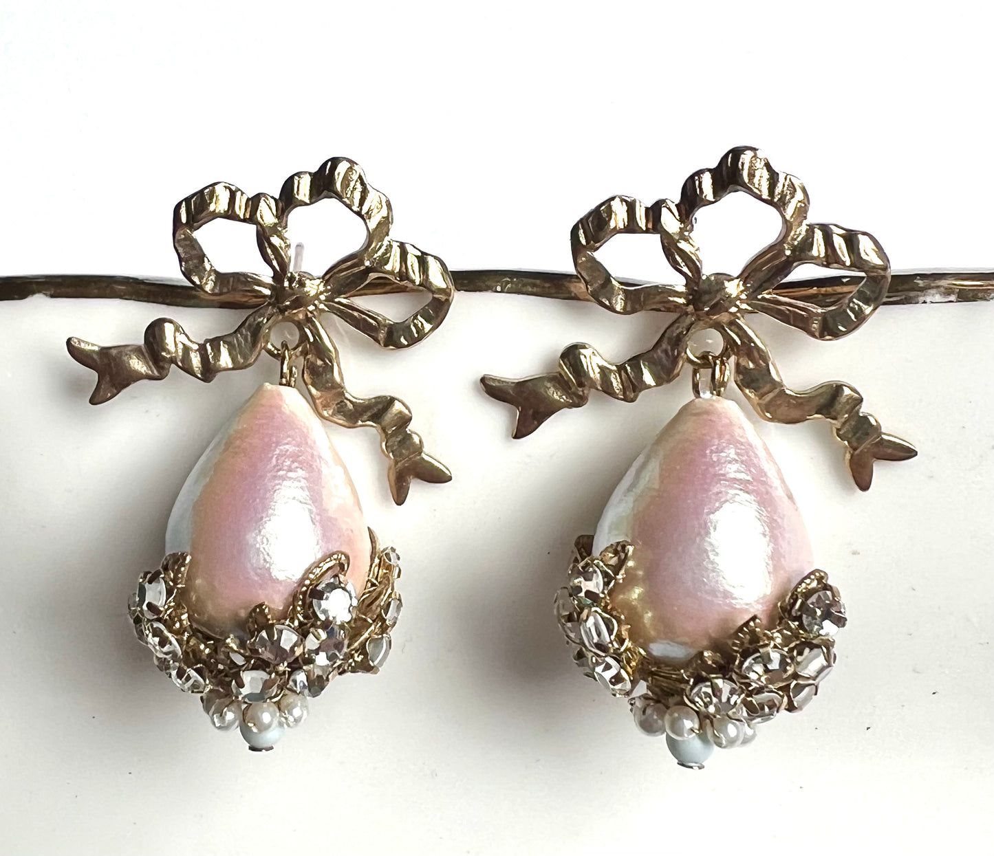 French love knot cotton pearl drops