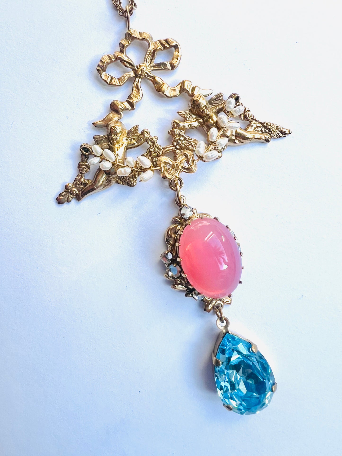 Cherub real seed pearl pendant necklace