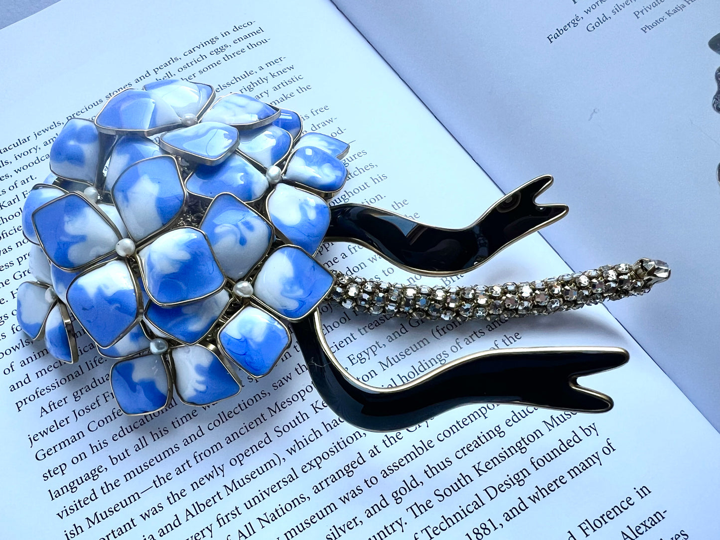 Blue hydrangea bouquet brooch