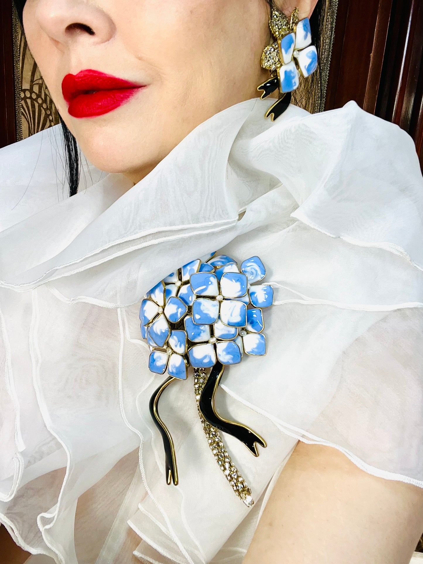Blue hydrangea bouquet brooch