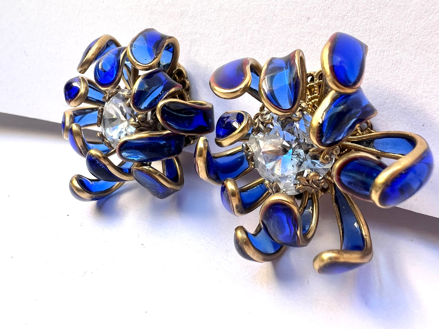 Chrysanthemum poured glass earrings in Bristol blue