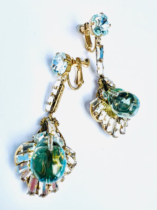 Aquamarine poured glass deco earrings