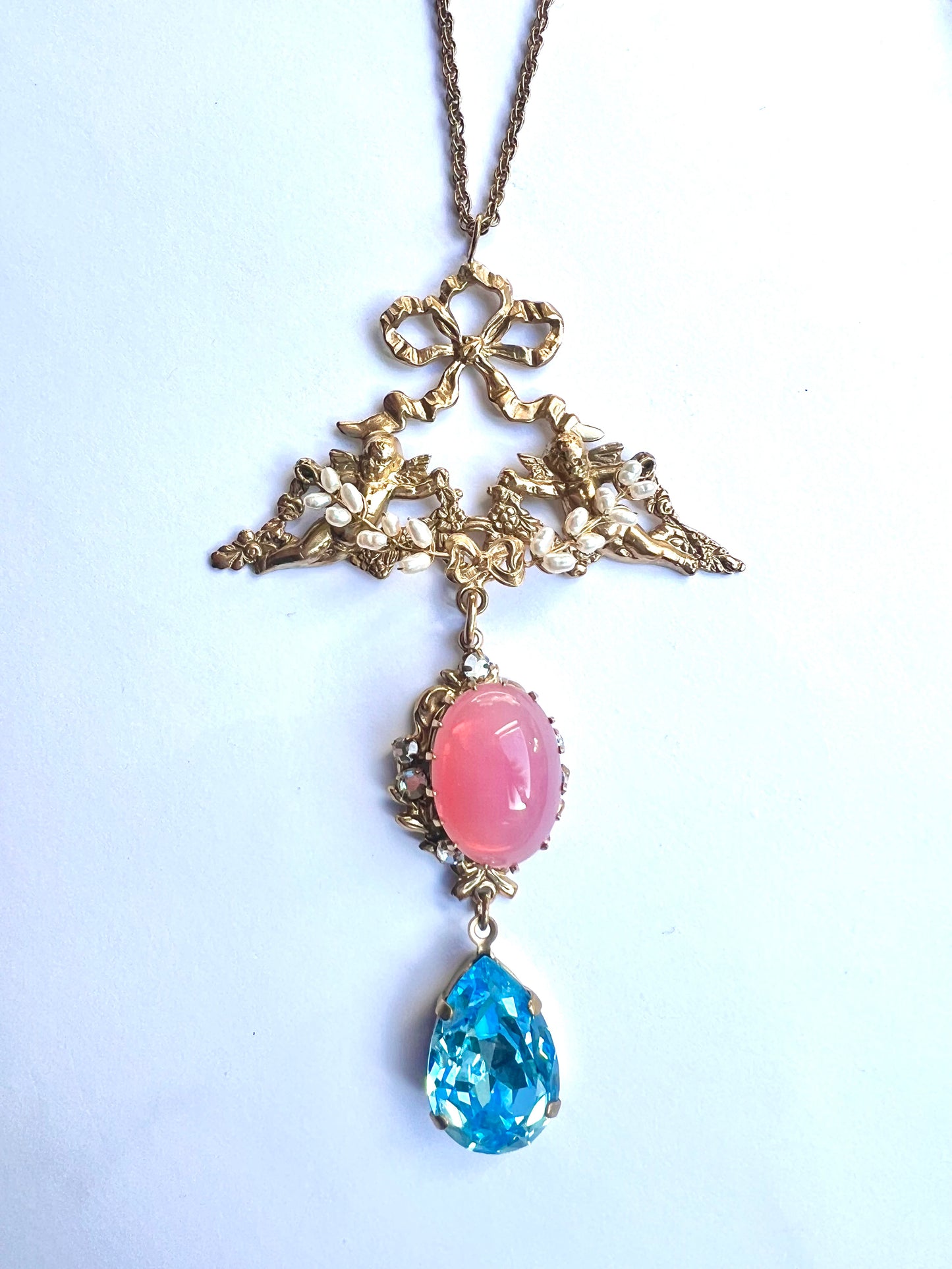 Cherub real seed pearl pendant necklace