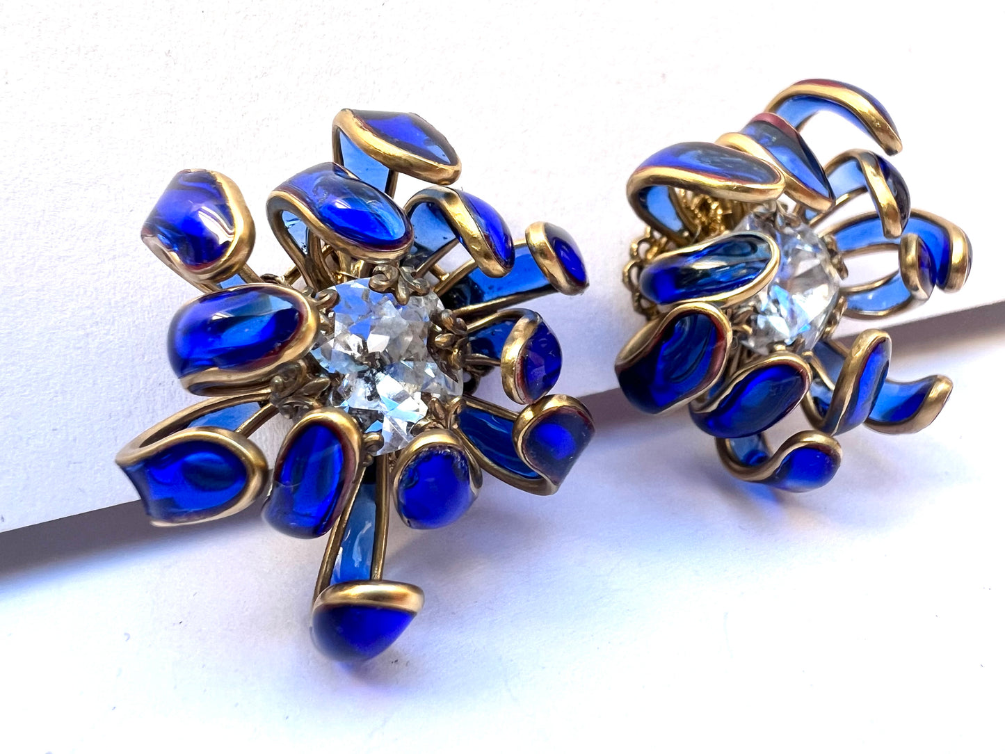 Chrysanthemum poured glass earrings in Bristol blue