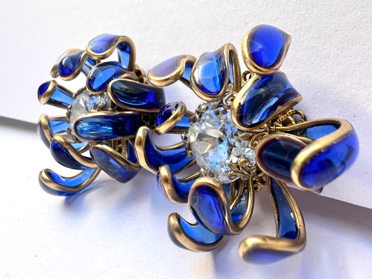 Chrysanthemum poured glass earrings in Bristol blue
