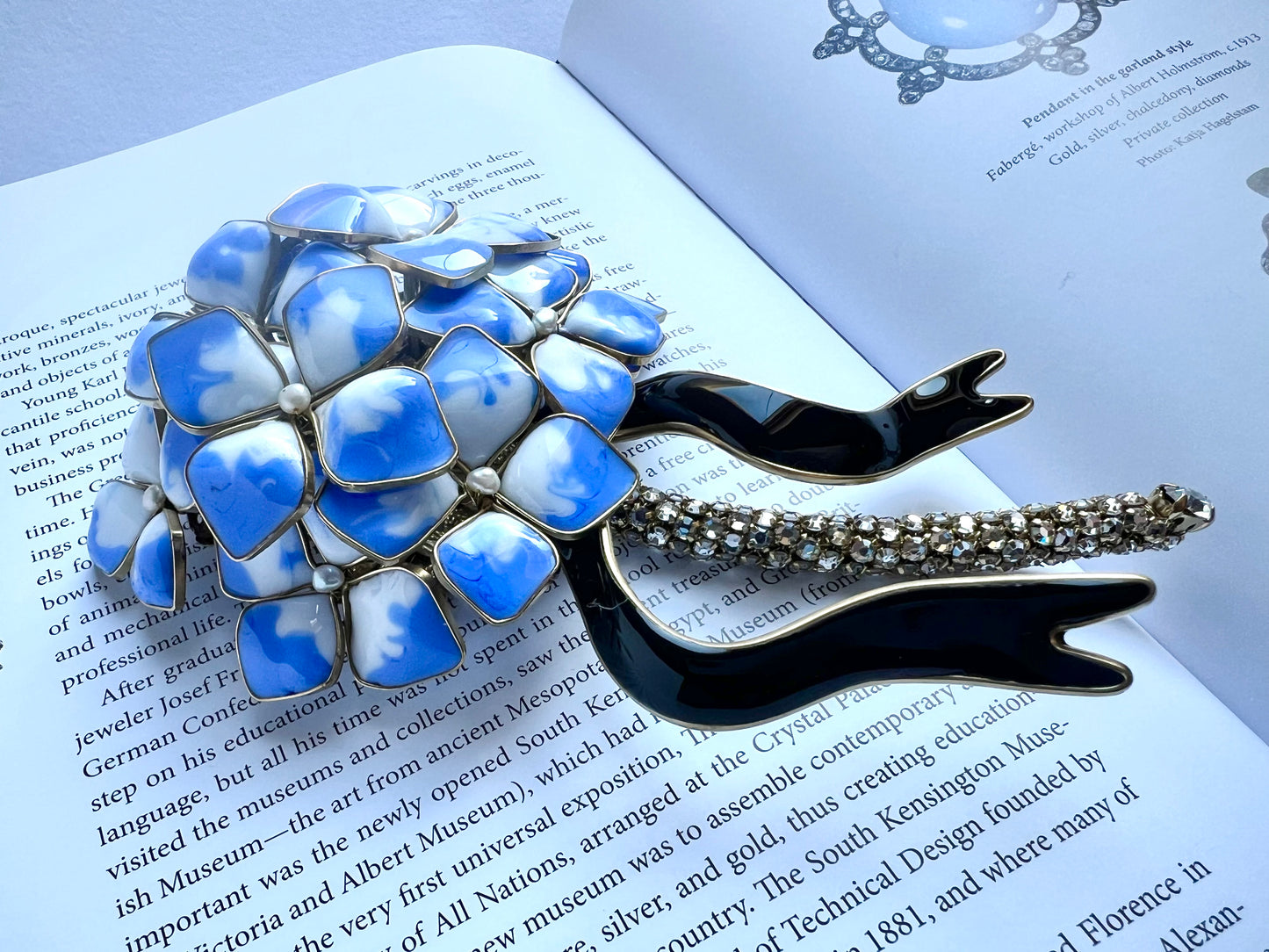 Blue hydrangea bouquet brooch