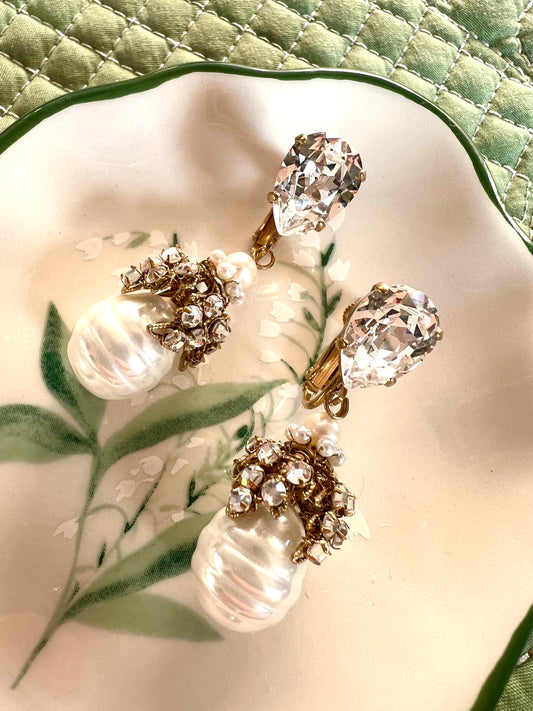 Classic baroque pearl & crystal earrings
