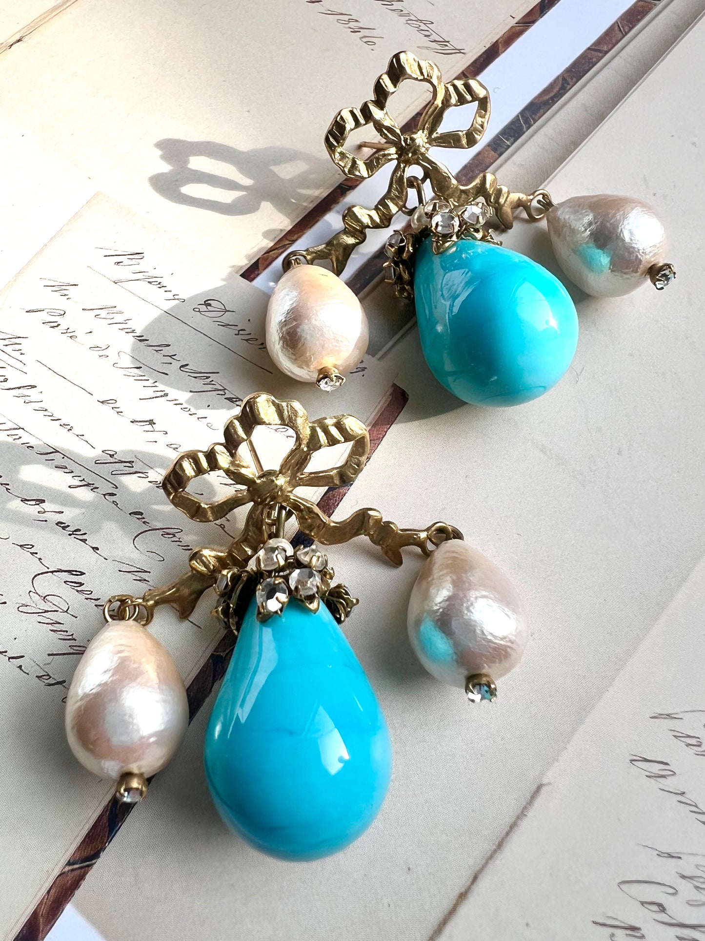 French love knot turquoise poured glass earrings