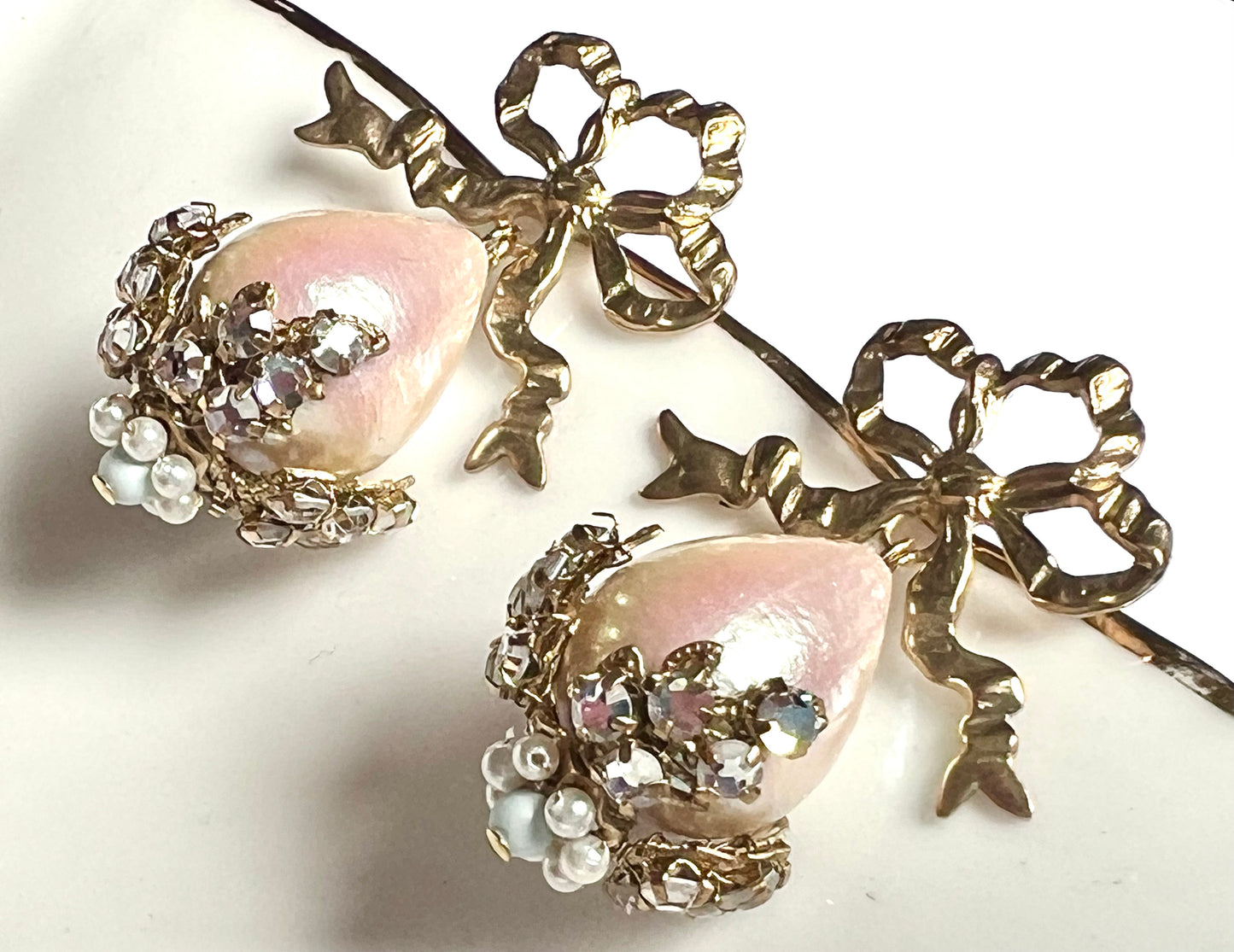 French love knot cotton pearl drops