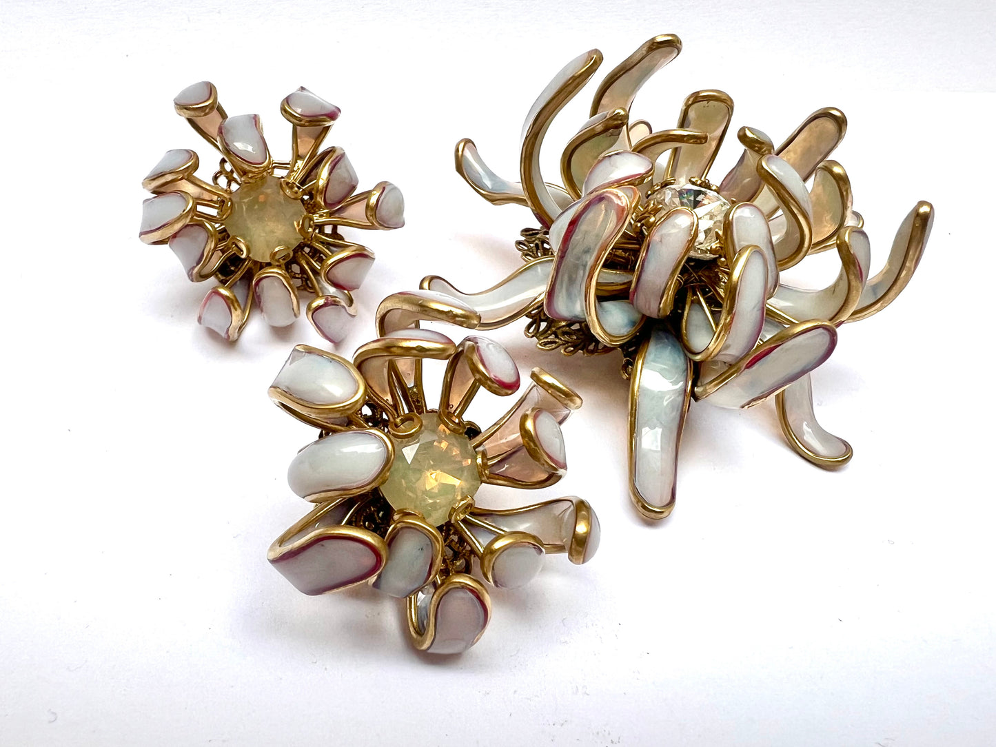 Chrysanthemum poured glass brooch in ethereal “porcelain”