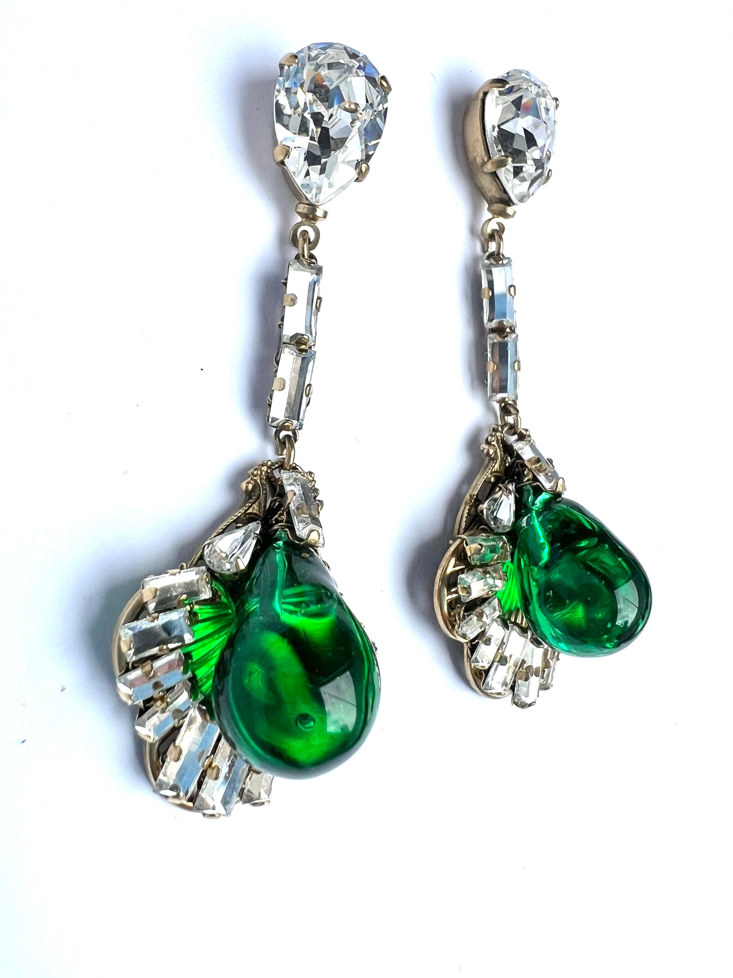 Emerald poured glass deco drop earrings