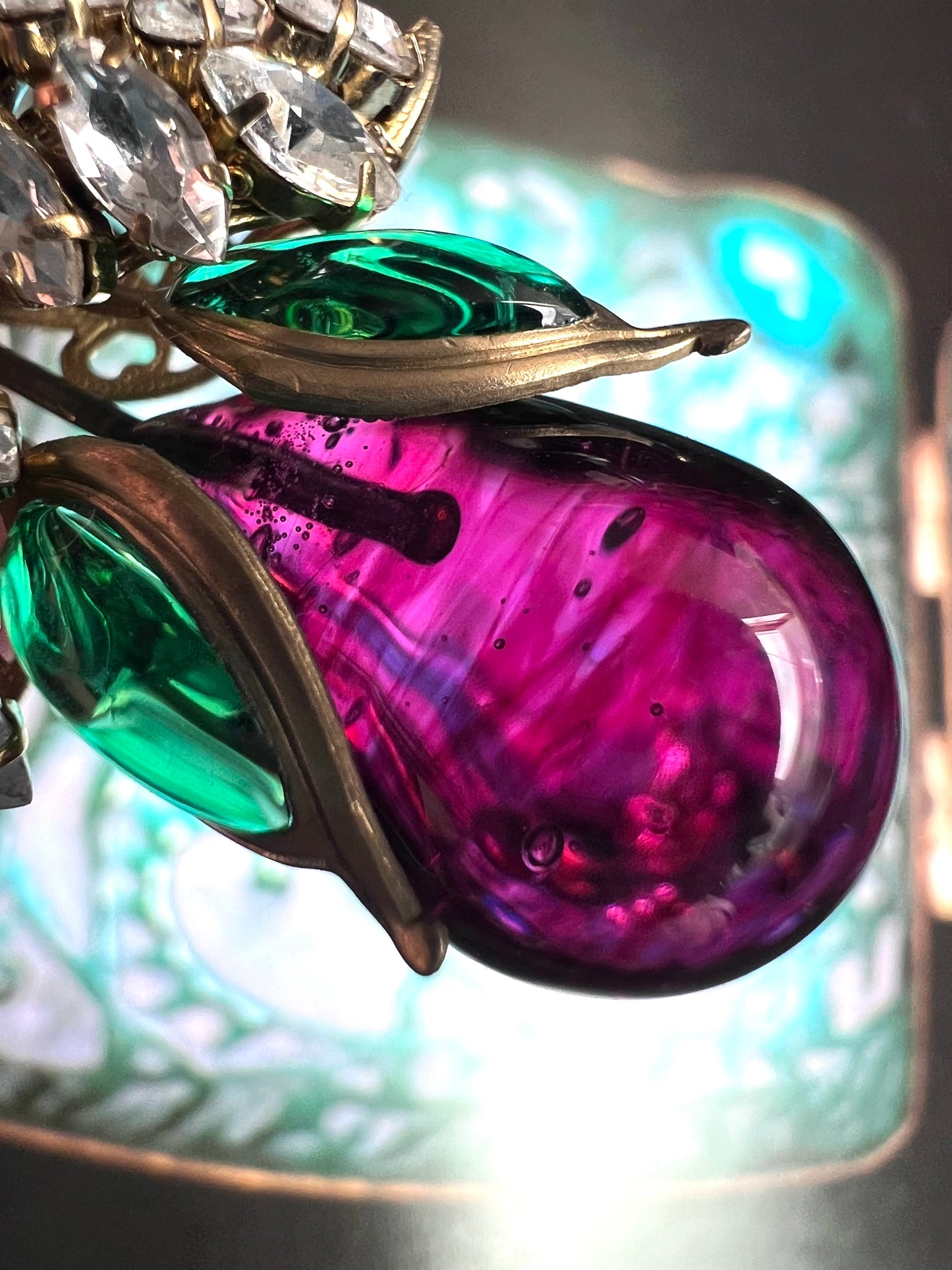 Stunning deep shocking pink & emerald poured glass earrings