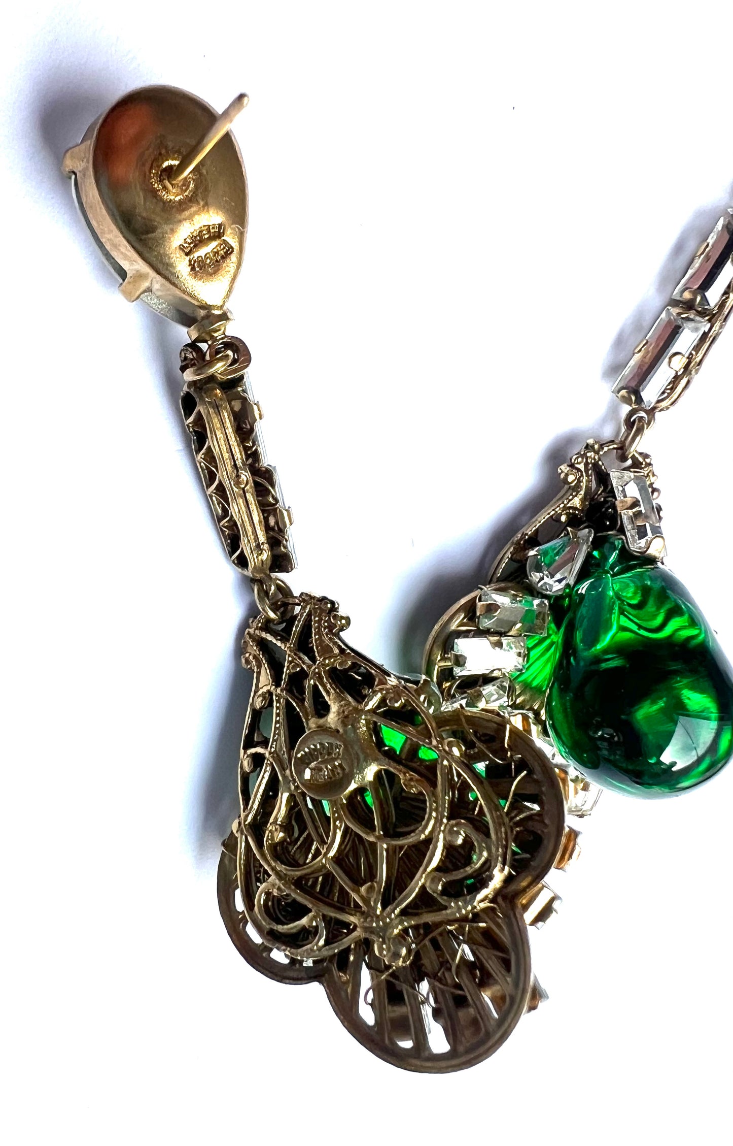 Emerald poured glass deco drop earrings