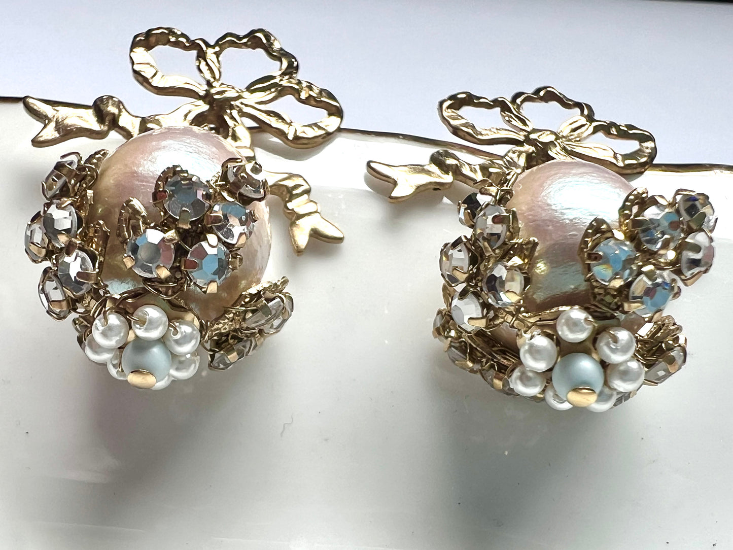 French love knot cotton pearl drops