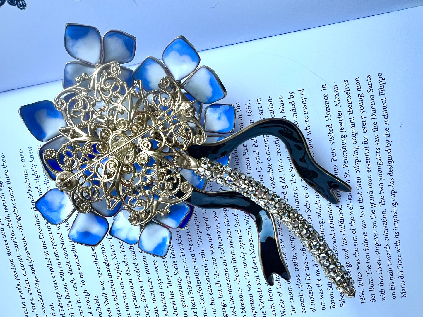 Blue hydrangea bouquet brooch