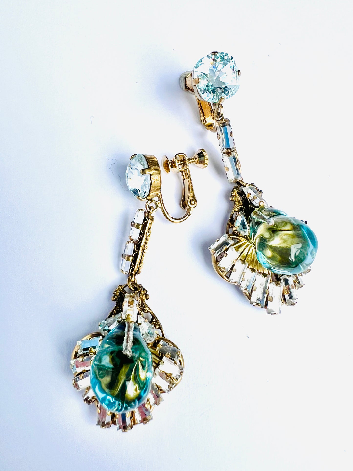 Aquamarine poured glass deco earrings