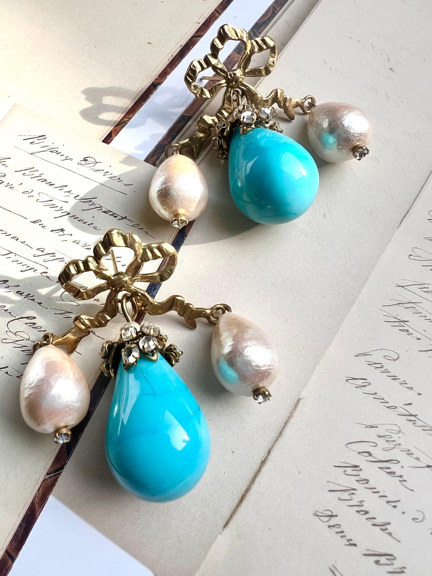 French love knot turquoise poured glass earrings