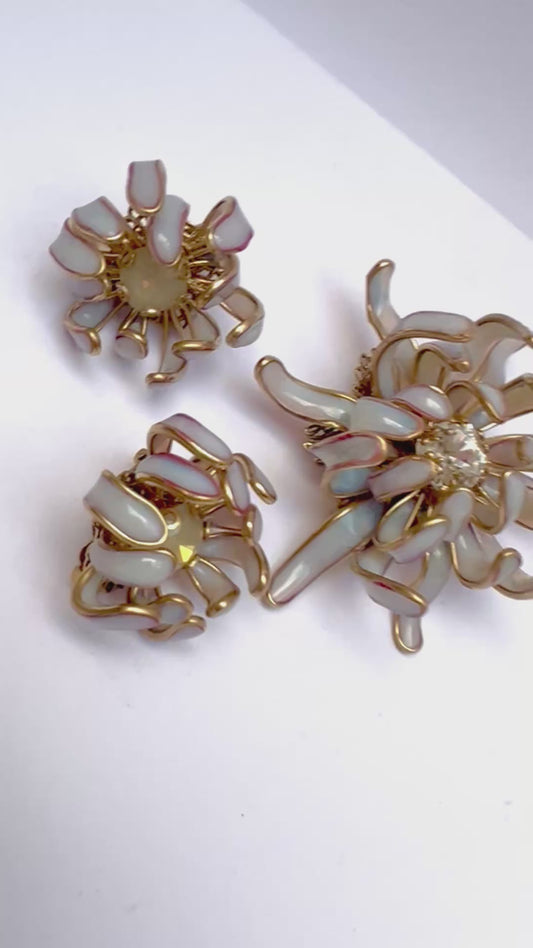 Chrysanthemum poured glass brooch in ethereal “porcelain”