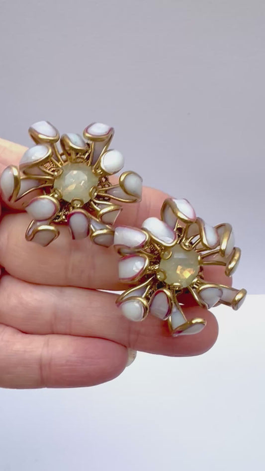 Chrysanthemum poured glass earrings in ethereal porcelain