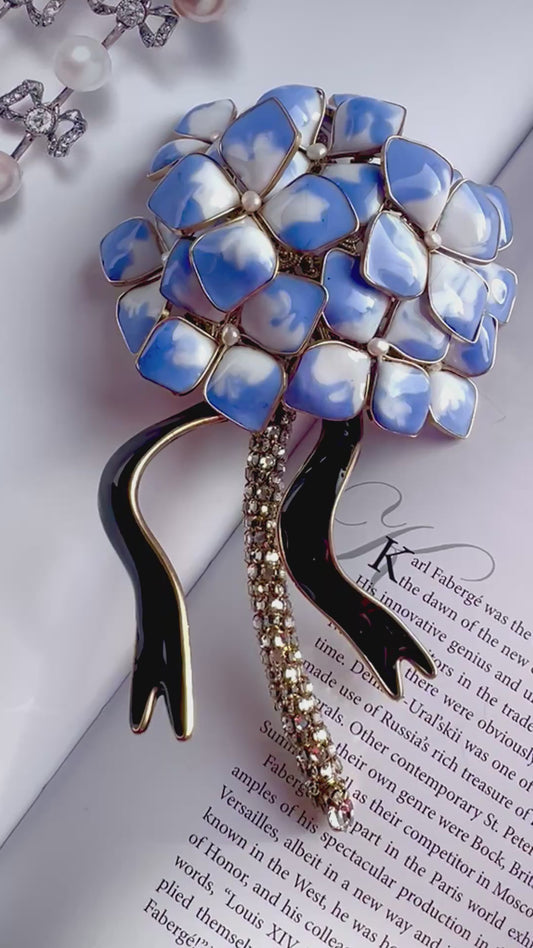 Blue hydrangea bouquet brooch